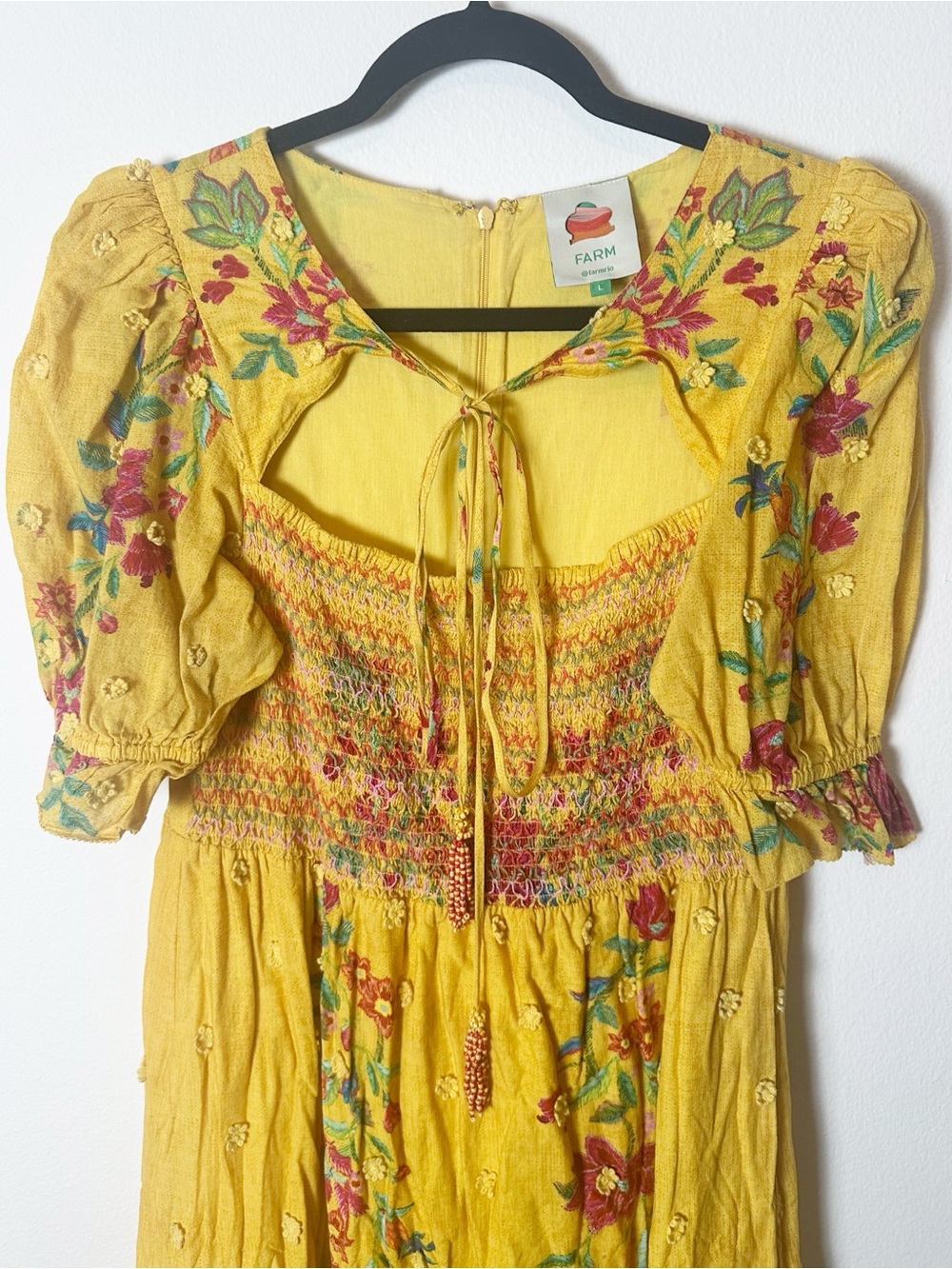 Farm Rio Flower Dream Maxi Dress Yellow Embroidered 3D Floral Small - Picture 6 of 13